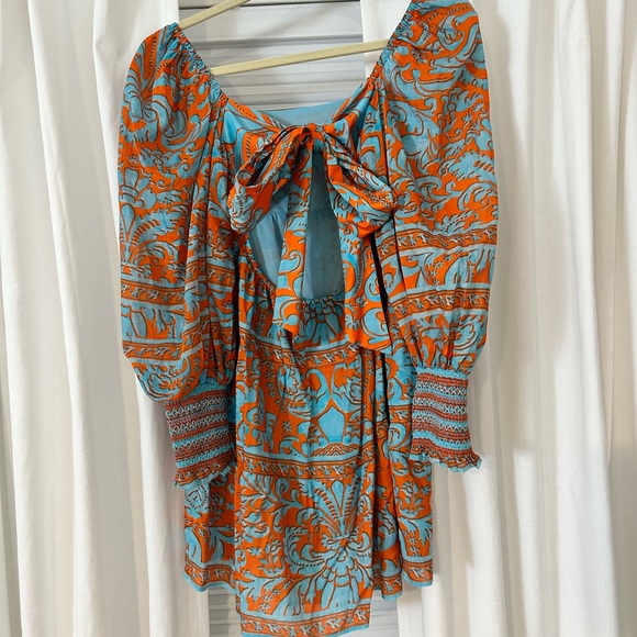 Alice and Oliva Rowen gathered printed cotton and silk-blend voile mini dress - Picture 6 of 7